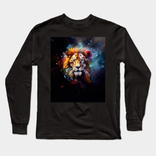 Lion with Colourful Paint Splatters Long Sleeve T-Shirt